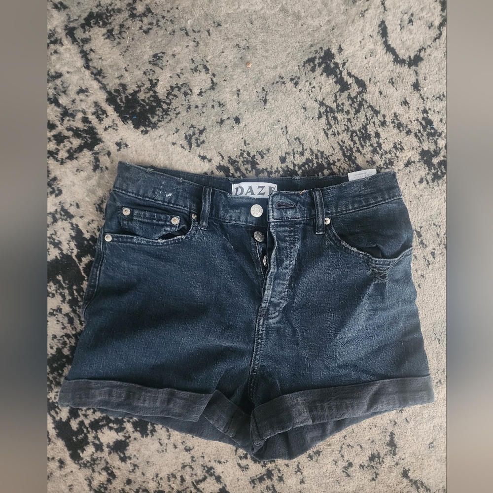 DAZE Women's Classic Black Button Fly Jean Shorts 28